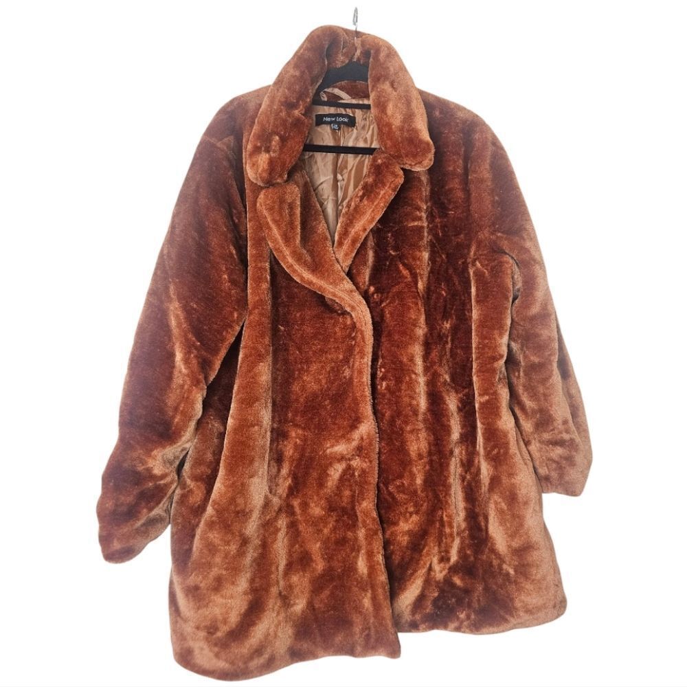 NEW LOOK Burnt Orange Faux Fur Coat - Size 2X‎